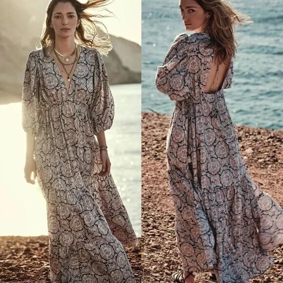 Mango X Chufy Collab Voluminous Maxi Long Floral Printed Dress M New - Picture 1 of 12